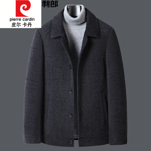 Pierre Cardin autumn and winter wool jacket for middle-aged and elderly men with lapel business casual woolen jacket short dad outfit dark gray 185/2XL recommended 150-165Jin Jin equals 0.5 kg