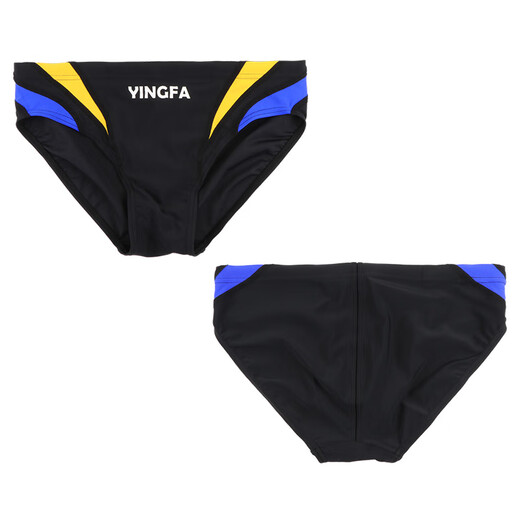 YINGFA bañador, bañador triangular para hombre, bañador de carreras impermeable de secado rápido, traje de baño de competición de entrenamiento profesional para adultos para niños 9617-1 negro (color amarillo y azul a juego) 2XL (cintura 86-90 cm/talla 33-35)