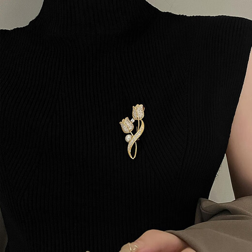 Idel's light luxury full-diamond tulip brooch for women new trendy high-end pin to fix clothes corsage accessories birthday gift for women Tulip brooch XZ0449
