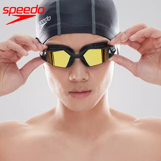 Speedo swimming goggles, coated, comfortable, large-frame, high-definition, anti-fog, wide-view swimming goggles, professional training swimming goggles for men and women, coated, large-frame, orange-gold (upgraded version)