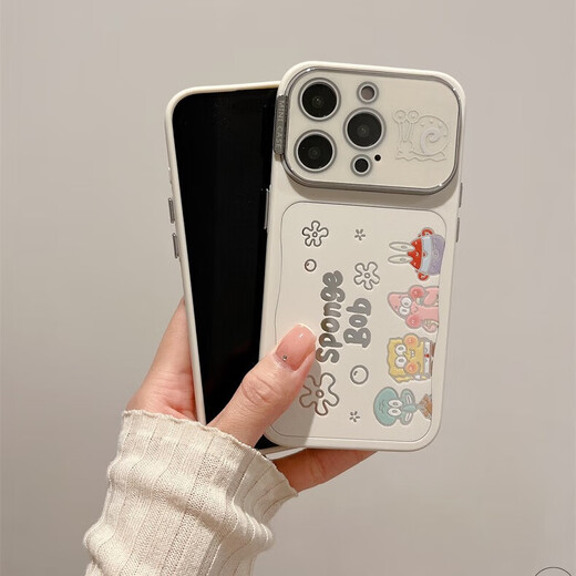 Lutuzer DEERWALK hollow mirror SpongeBob iPhone 16 mobile phone case suitable for Apple 14/13promax lens film 12 soft shell 15pro cute cartoon new model full-inclusive anti-fall hollow mirror - SpongeBob iPhone 16 Pro