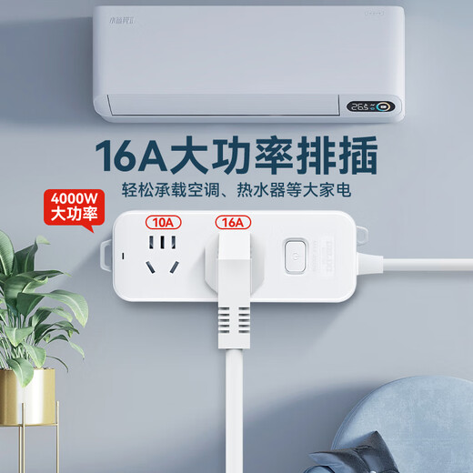 德力西(DELIXI)16A大功率空调插座 带开关插线板/插排/排插/接线板/拖线板 2位总控全长3米 J-LKXS16