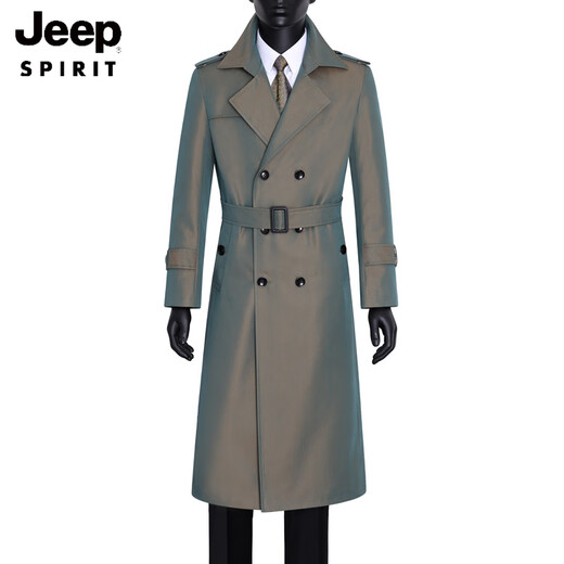 JEEP SPIRIT Men's Spring and Autumn Knee-Length Fashionable and Handsome Color Changing Extra Long Trench Coat Slim Jacket Fashion Coat Black Black is a solid color 2XL recommended 160Jin Jin equals about 0.5kg