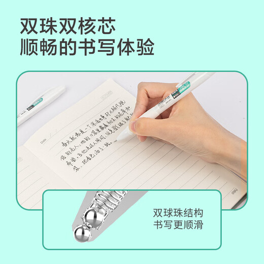 得力（deli）速干刷题笔小白笔 双球珠ST笔尖 0.5mm按动中性笔速干顺滑学生考试笔 黑色12支/盒S08-F