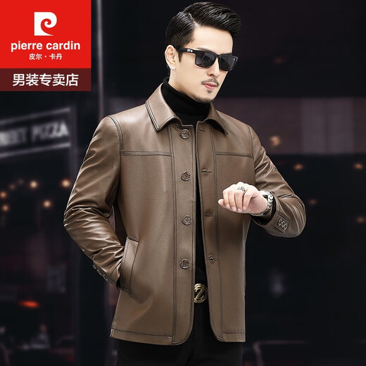 皮尔卡丹（pierre cardin）商务真皮男装头层牛皮翻领中长款真皮皮衣男外套海宁机车皮衣 黑色 黑色薄款 170/L