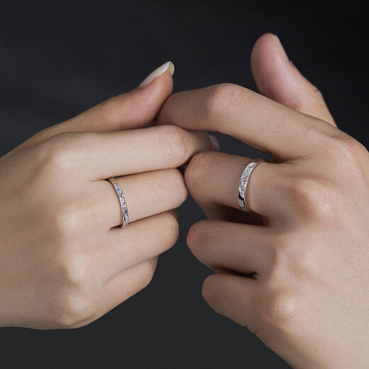 RHODON stone grain texture couple ring men's sterling silver ring plain ring engraved high-grade blue diamond niche gift girlfriend proposal female model 1 piece (11#13#15#17) message size