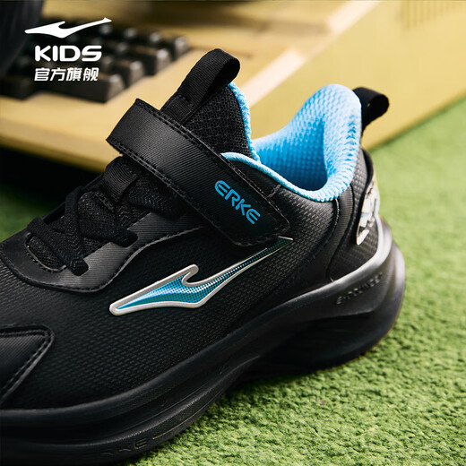 Hongxing Erke (ERKE) children's shoes, leather running shoes for boys and girls, large and small children's sports shoes - Mingou 2.0 black/digital blue 37