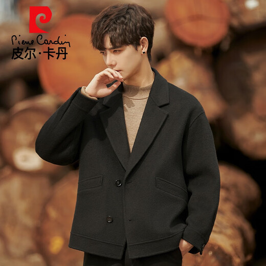 皮尔卡丹双面羊毛呢子西装外套男秋冬季加厚高级感韩版短款大衣高级感西服 灰色 M 170