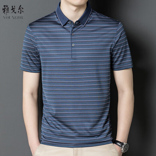 
CEO Yageol Mulberry Silk Short Sleeve T-shirt Men's High-end Lapel Daddy Summer Middle-aged Striped Polo Shirt Trend FCY-A829 Red L 170 Recommended 120-140Jin [Jin equals 0.5 kg]