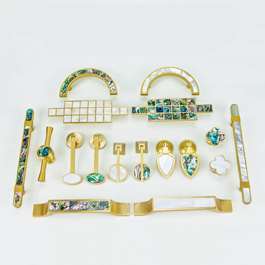 
CLCEY brass cabinet door handle light luxury golden Nordic Chinese style wardrobe cabinet drawer modern simple shell round handle G GBT12178C flower abalone pair of holes 96 diameter 1
