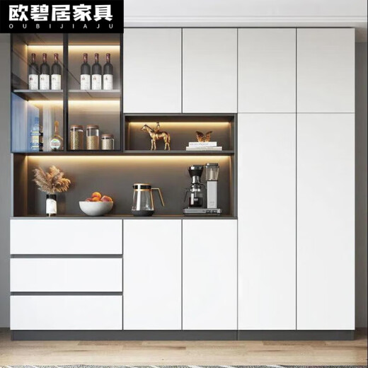 语森忆2024新款酒柜北欧实木餐边柜一体靠墙茶水柜家用客厅高柜储物酒柜 白色 款14280*40*220实木