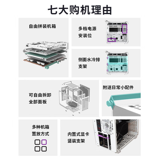 酷冷至尊(CoolerMaster)Qube酷方500 白 EATX中塔电脑台式机箱 自由拼装/280散热水冷/钢玻侧板/7硬盘位