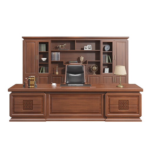 TONGTA Light luxury boss desk office desk solid wood new Chinese style high-end office desk and chair combination bookcase executive desk high-end boss office furniture 3.6m file cabinet 3600*420*2150