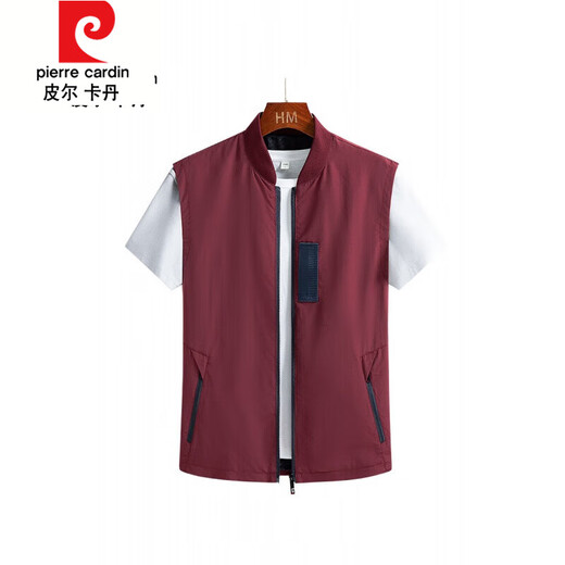 Pierre Cardin vest men's spring and autumn outdoor thin quick-drying vest middle-aged dad waistcoat vest sleeveless stand-collar casual jacket A 2231 burgundy L recommended 115-135 Jin Jin equals about 0.5 kg