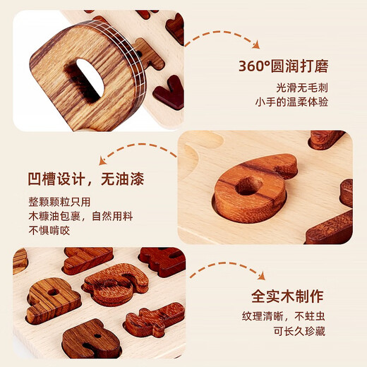 
Prince Mother Numbers and Mother Operations Puzzle toys Children's 1-3-year-old baby wooden three-dimensional early education enlightenment girl boy gift capital letter cognitive puzzle (solid wood without paint)
