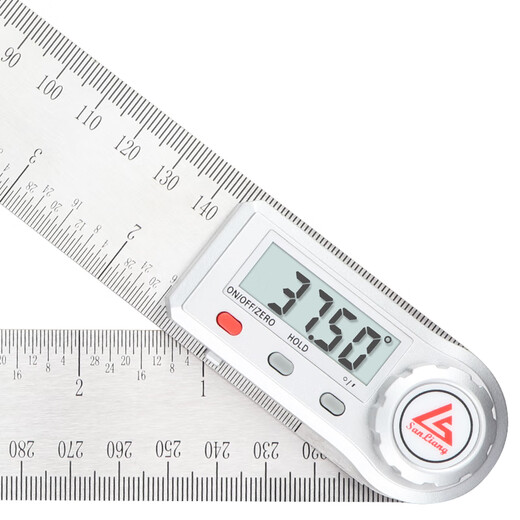 Three-quantity digital display angle ruler universal energy angle ruler protractor woodworking high-precision 90-degree measuring instrument multi-function JDC01 0-200mm (stainless steel ruler body)