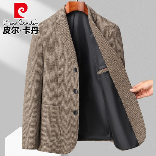 Pierre Cardin woolen woolen casual suit men's jacket autumn and winter single suit top herringbone pattern middle-aged dad woolen suit men gray M 170 (recommended 100-120Jin Jin equals 0.5 kg)