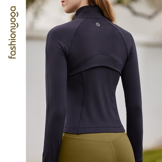 
Fan Sheng Yoga Running Fitness Clothes for Women Slim waist-length long-sleeved nude elastic sports jacket jacket cardigan FC12858 Moonlight Black XL