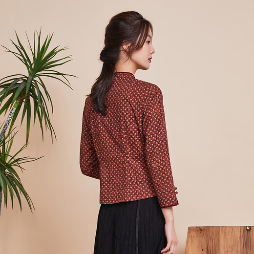 Bu Fu Autumn New Original Retro Print Fashion Republic of China Improved Chinese Tang Suit Cheongsam Top Women Chinese Red M