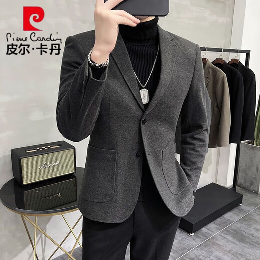 Pierre Cardin woolen casual small suit jacket spring and autumn Korean style single suit top business men's high-end handsome men's suit khaki color L recommended 110-130Jin Jin equals 0.5 kg