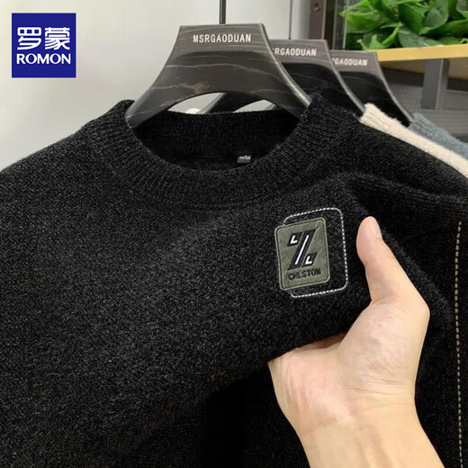Romon one-piece velvet round neck sweater for men, autumn and winter, plus velvet and thickened sheep warm sweater, pullover bottoming sweater, 7101 beige 2XL, about 120-140Jin Jin is equal to 0.5 kg