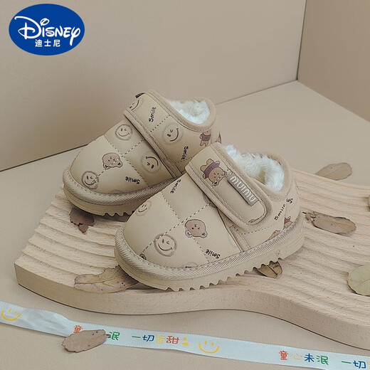 迪士尼（Disney）儿童雪地靴宝宝学步鞋子卡通冬季棉鞋男童保暖婴儿鞋子女童鞋短靴 米色 19码/内长14.0cm