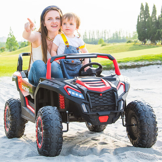 Mengxiaoou super large children's electric car four-wheeled toy car for men and women that can sit on a double off-road remote-controlled stroller for adults. Flagship red + all functions + soft wheels + 24V battery