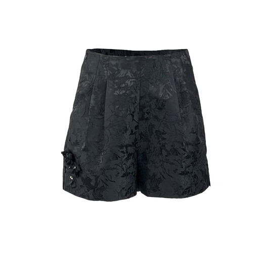 pinkmary粉红玛琍短裤女2022秋季新款黑色中高腰时尚提花裤装PMALW2601 黑色 XS