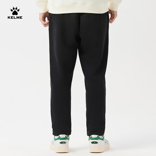 KELME fleece sweatpants men's winter warm loose straight solid color sweatpants casual long pants agate black L