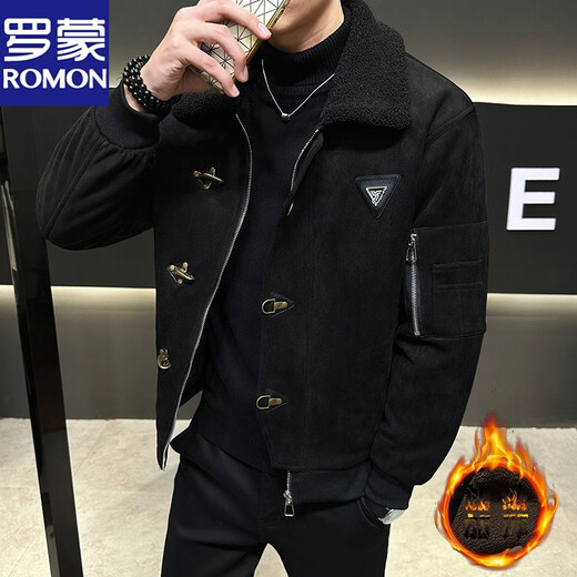 Veste d'hiver intégrée Romon High Deer Hiver Hiver grande taille Velvet d'agneau pour hommes Plus Velvet épaissis de veste tendance 9888 Black L
