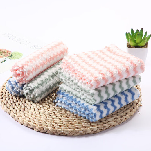 Rag kitchen dishcloth, thickened, water-absorbent, easy-to-clean dish towel, 5 pieces, random colors