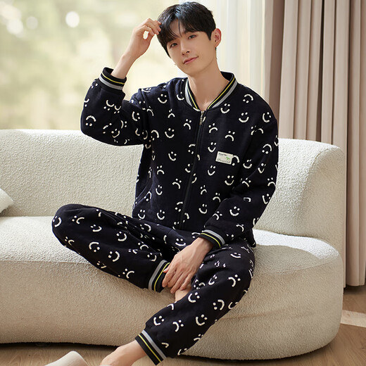 Chengxin pijamas Invierno de invierno de algodón puro de algodón de algodón se puede usar afuera para la ropa del hogar de los hombres jóvenes otoño y el invierno engrosado Mezzanine Set M1 15277 XL (altura 168-175 Peso 140-160)