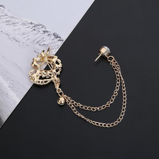 Nianfu Chinese style fashionable men's suit brooch set with diamonds Chinese dragon chain tassel collar pin dress accessories for wife gold
