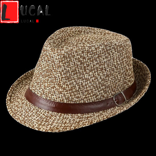 Lucaly Hat Strohhut mittleren Alters und älterer Mode Top Hat Stroh gewebtes Britisch-Retro-Jazz-Sonnenhut Gentleman Weiß One Size (55-59 cm)
