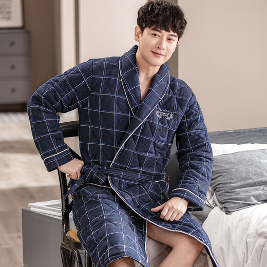Mandelefin Invierno 100% Campo de algodón Basca de baño Hogarbrobe engrosado Pajamas Calientes puro ALTO CONTOLA CONJUNTA LARGO ALTO COLTHER Men style 1048 170 (L)