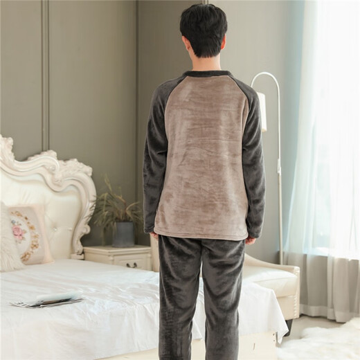 Pijama para hombres para hombres en otoño e invierno franela gruesa espesa de mediana edad y jóvenes de mediana edad y jóvenes dibujos animados de invierno ropa de invierno WYEX3882 Tamaño L de hombres (recomendado 90-115 Jin [Jin equivale a 0,5 kg]) todo tamaño