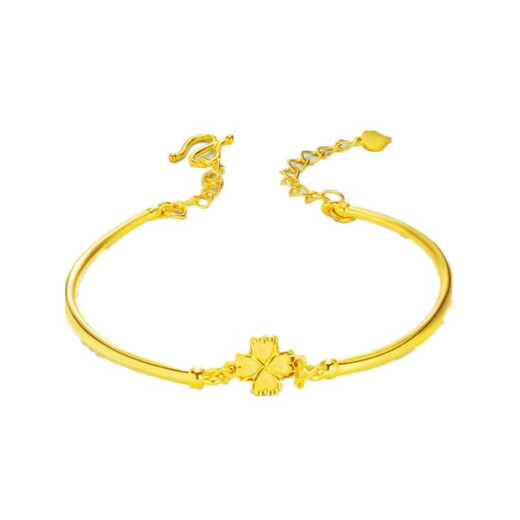 NAGA QUEEN Old Phoenix Gold Store New Gold Bracelet Women's 999 Pure Gold Four-Leaf Clover Jewelry Simple, Fashionable and Versatile 24K Pure Four-Leaf Clover Bracelet (Free Gold Peas Earrings) 0.01g