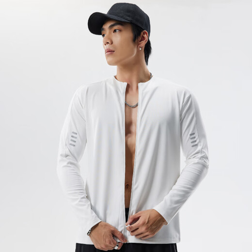 Lutielang Stand Collar Cardigan Long Sleeve Sports Jacket Men's Autumn and Winter Running and Cycling Suit Windproof Stand Collar Jacket White S