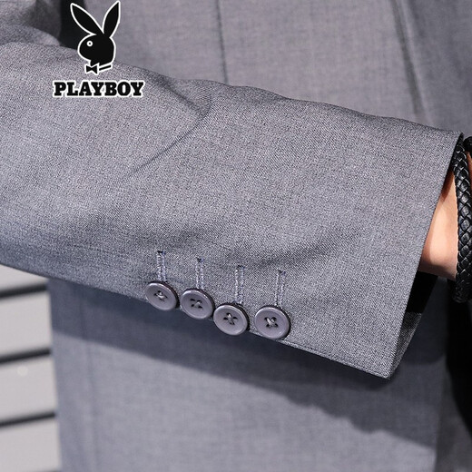 Playboy suit men's slim professional suit blazer casual suit wedding best man groom suit groom suit one button black single suit (send shirt) XL