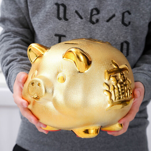 威尔基存钱罐金猪储钱罐成人儿童男孩只进不出2024新款陶瓷小猪储蓄罐 小金猪小号【可进可出款】