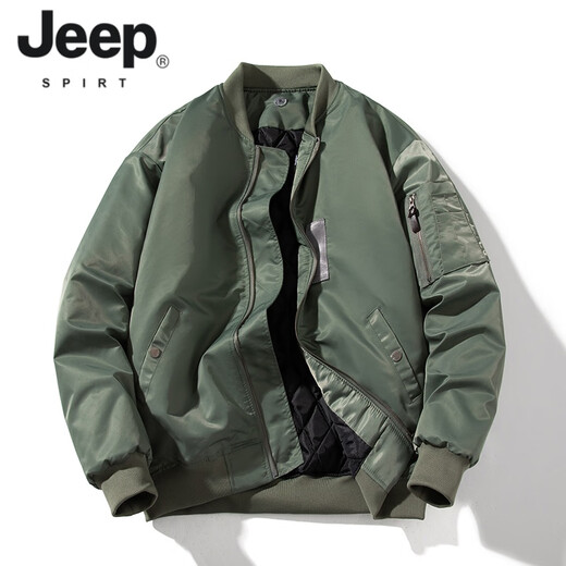 JEEP SPIRIT American bomber jacket men's winter cotton thickening baseball uniform spring and autumn casual thin flying cotton clothing black winter cotton clothing thickened XL 130~145Jin Jin equals 0.5 kg