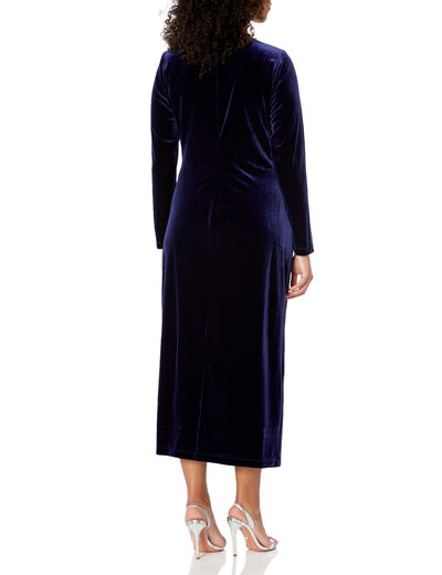 ANNE KLEIN Women's Mid-Length Collarless Dress Pleated Design Business Casual Normandy Blue S