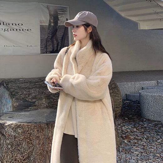 Gu Bing simulated fur coat for women winter imitation mink coat thickened loose lamb fur one-piece mid-length milk white [self-priming buckle] L [130-150Jin [Jin equals 0.5 kg]]