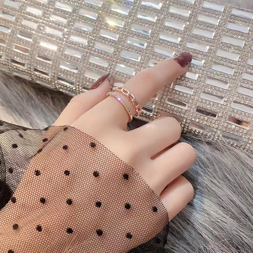 2024 new style zircon double-layer twist hollow ring, fashionable and versatile index finger jewelry, open adjustable ring, twist ring, silver