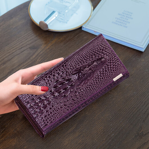 酷奇袋鼠（KUQIDAISHU）钱包女长款新款潮欧美时尚大容量多功能鳄鱼纹女士钱夹手拿包 丽影红