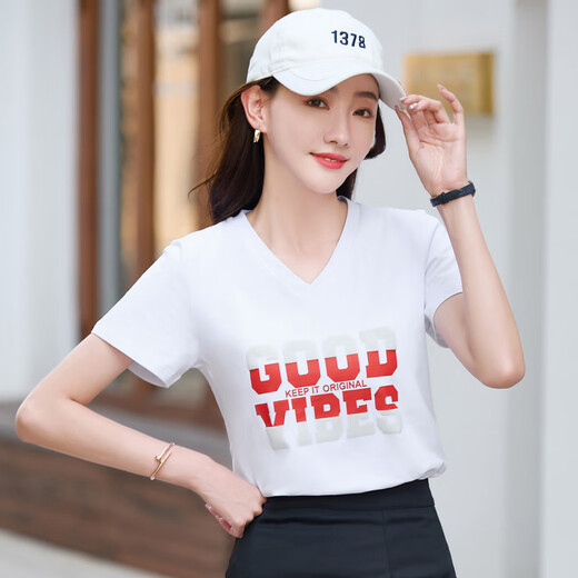 Magical style short-sleeved T-shirt for women in summer new fashion, versatile and simple casual solid color loose and slimming 9856 white S (85-95Jin [Jin equals about 0.5 kg])