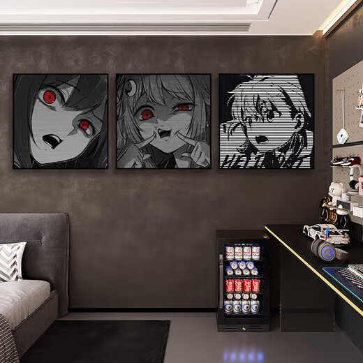 Chengzai aokizy hanging painting trendy black and white living room sofa background wall decoration painting e-sports room cartoon bedroom bedside painting JD13971 30*30 texture oil canvas ps black frame
