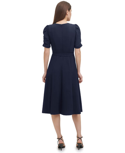DKNY Women's Crew Neck Scuba Crepe Dress Navy 4