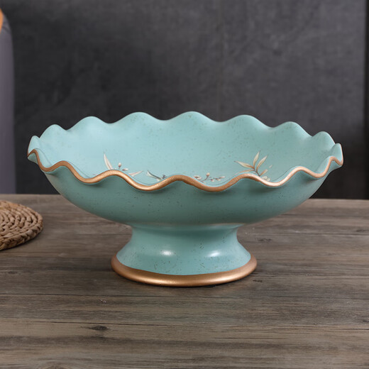 蒂拉欧式水果盘创意大果盘家用干果盘家居装饰品摆设工艺品摆件瓜果盘 1047蓝莺花开款