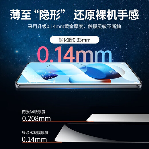 绿联（UGREEN）适用小米15/14钢化膜 xiaomi13Pro手机膜Ultra水凝膜14蓝光膜曲面全包抗指纹防摔膜 全胶隐形膜【2片+神器】全屏覆盖 适用小米15Pro/14Pro/15Ultr